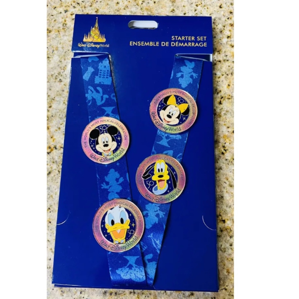 NEW Walt Disney World WDW 50th Anniversary Pin Trading Starter Set Lanyard
